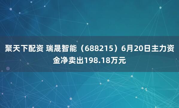 聚天下配资 瑞晟智能（688215）6月20日主力资金净卖出198.18万元