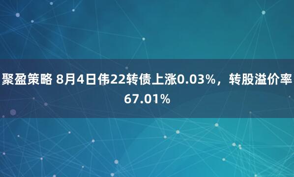 聚盈策略 8月4日伟22转债上涨0.03%，转股溢价率67.01%