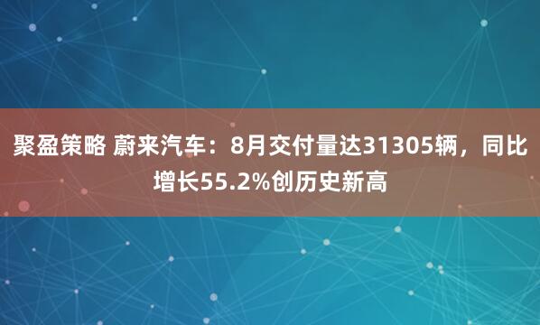 聚盈策略 蔚来汽车:8月交付量达31305辆,同比增长55.2%创历史新高