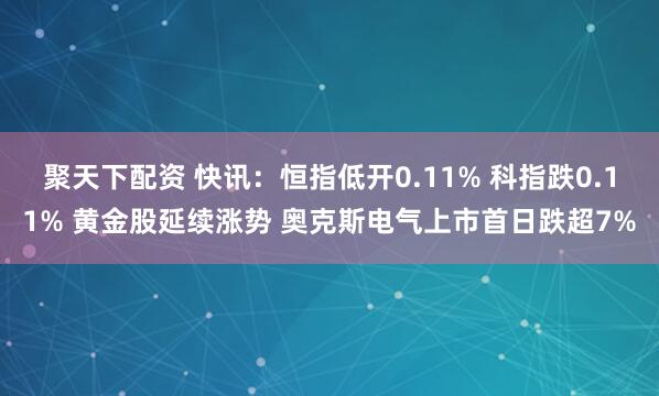 聚天下配资 快讯:恒指低开0.11% 科指跌0.11% 黄金股延续涨势 奥克斯电气上市首日跌超7%